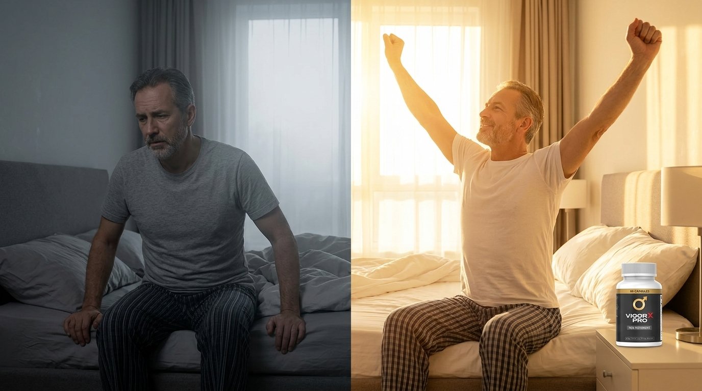 VigorX Pro Results - Man Waking Up Refreshed With Renewed Energy After Using Supplement